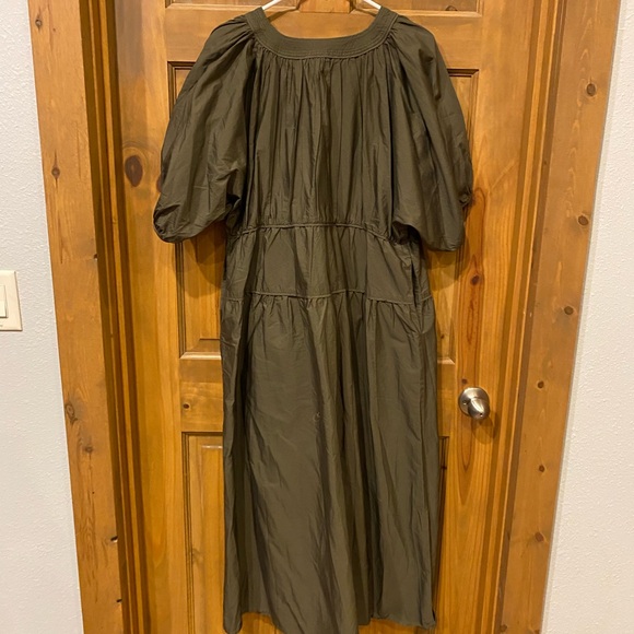 Madewell Puff-Sleeve Midi Dress in Poplin, Faded Ivy (Olive), XLarge - Picture 4 of 11